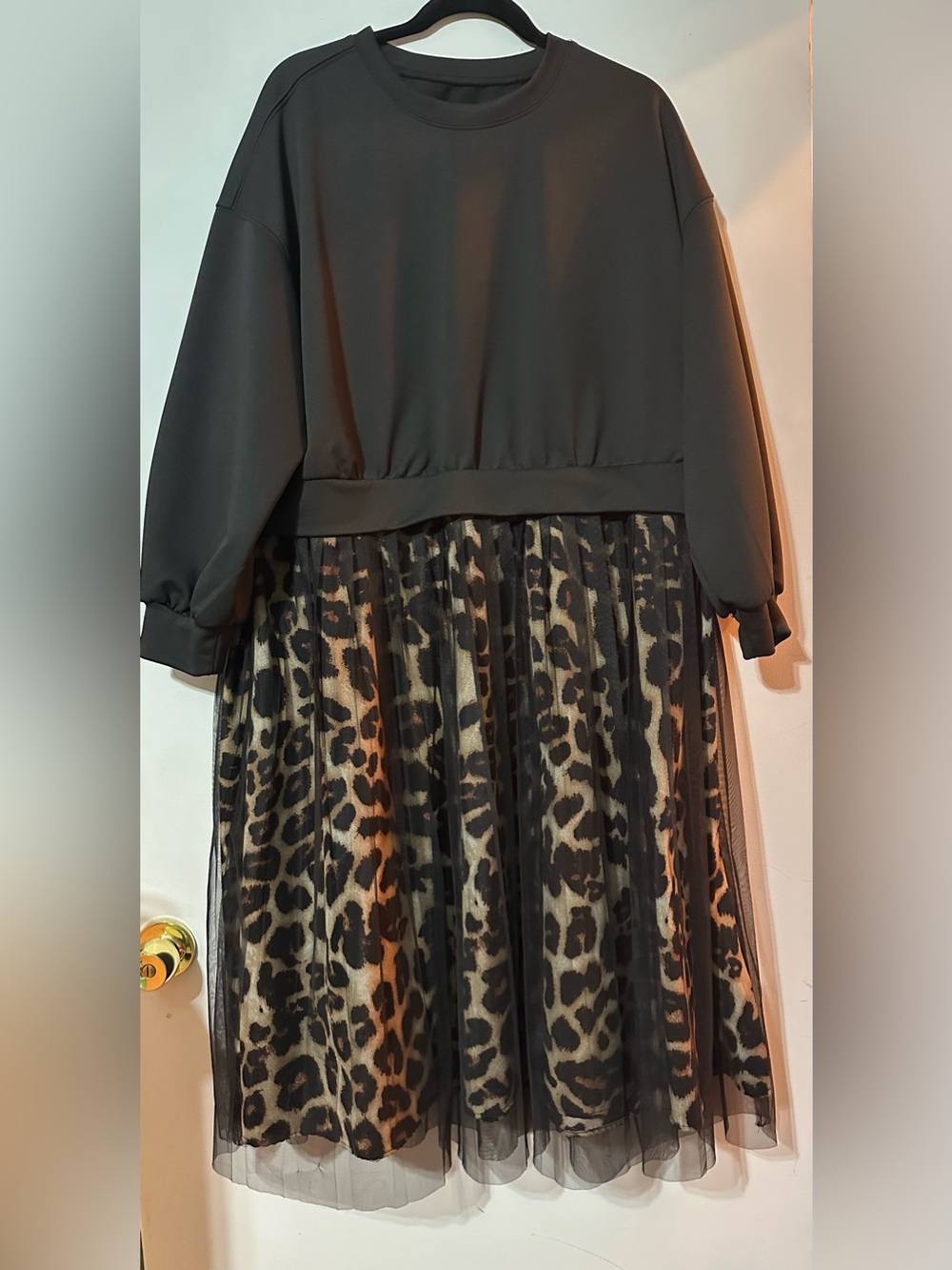 Black crop sweater with Leopard Print Tulle Dress